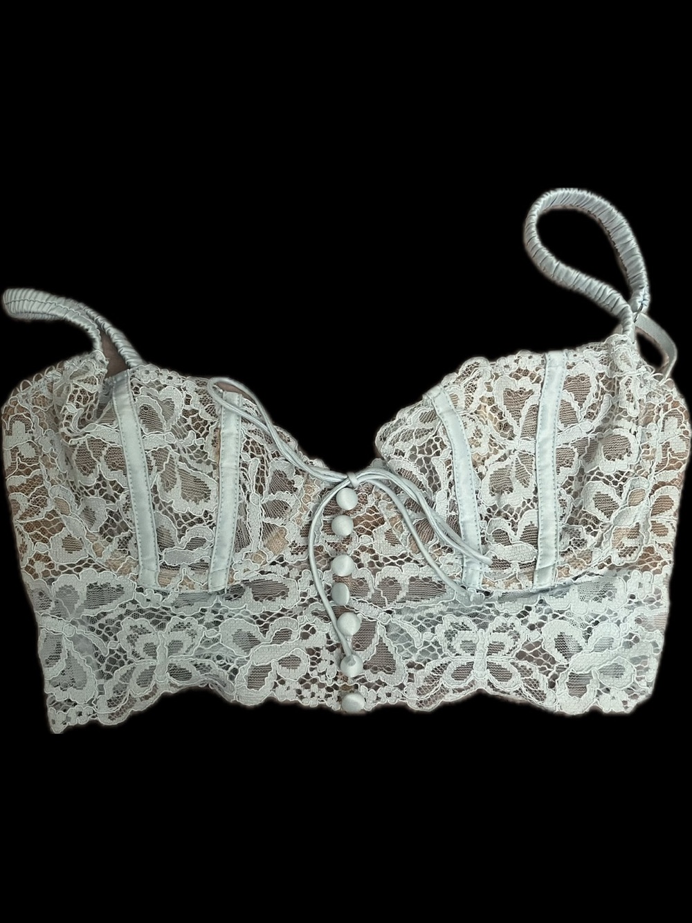 For Love And Lemons Blue Lace Longline Bralette with Covered Buttons